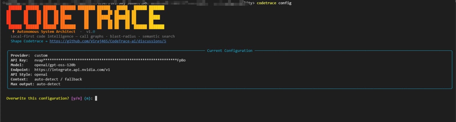 CodeTrace Config Custom Nvidia Provider CLI