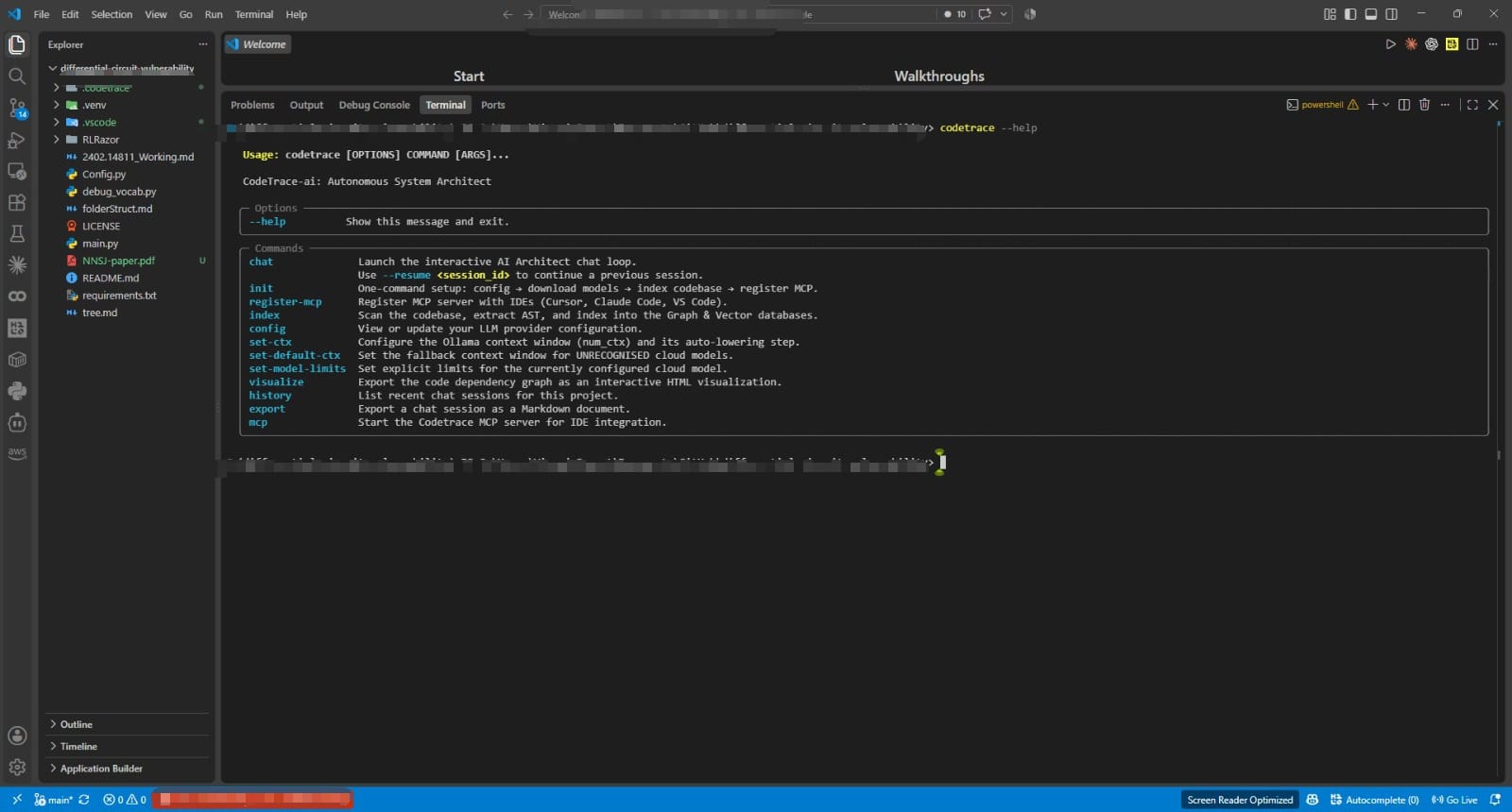 CodeTrace AI CLI Help output